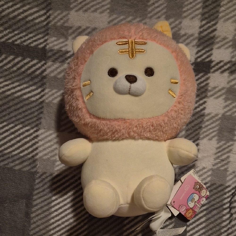 Adorable Cream and Pink Stuffed Lion Toy